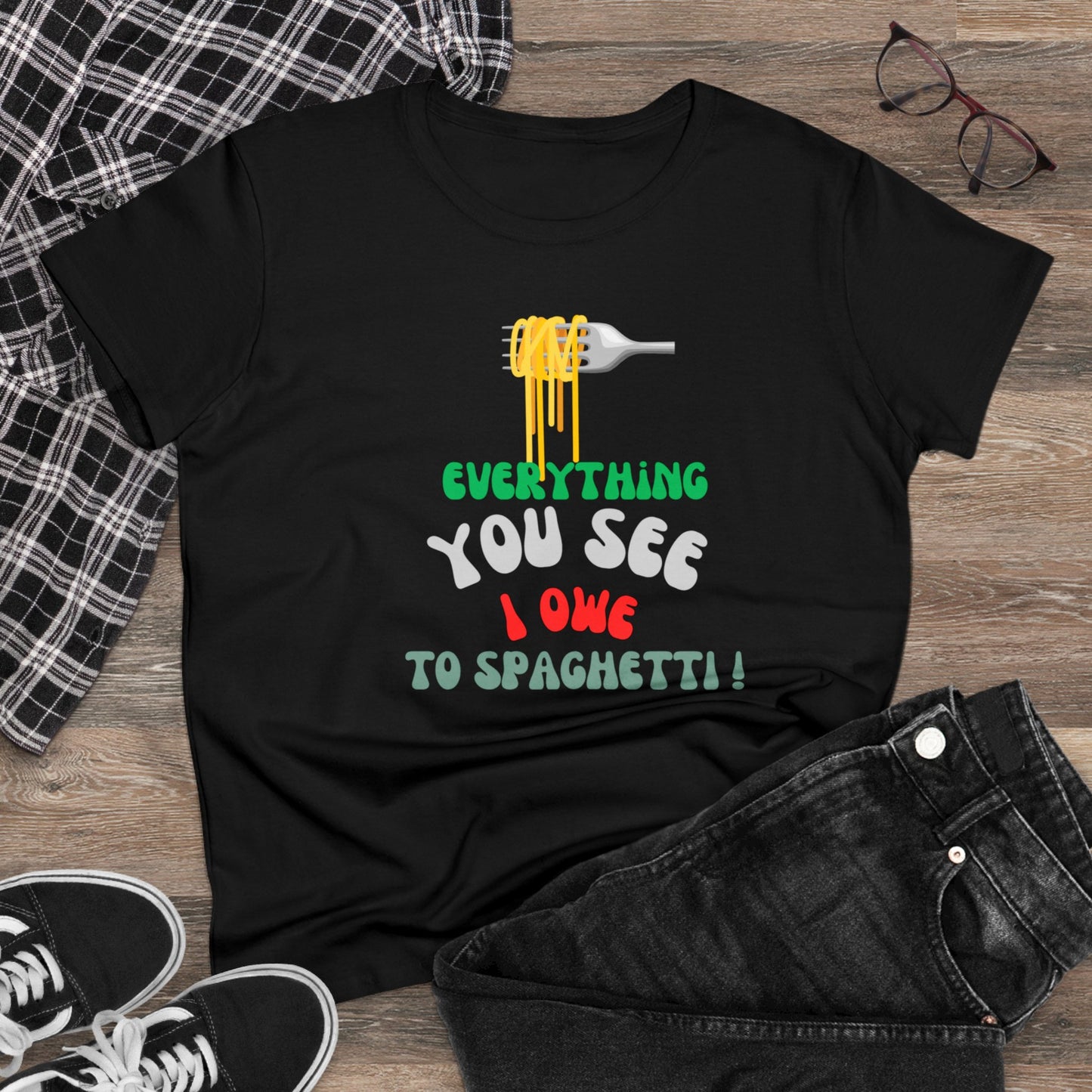 Women's Cotton Tee Spaghetti Slogan!