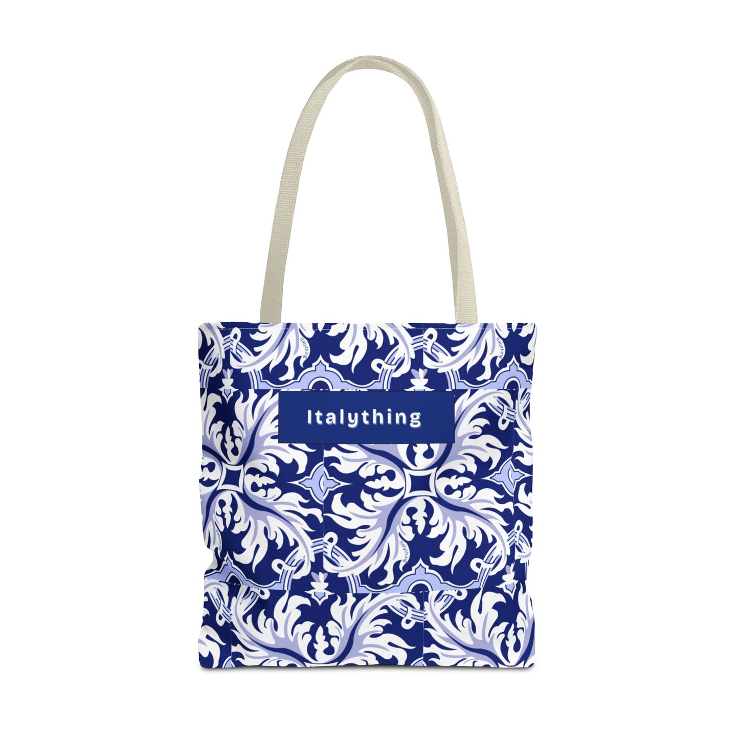 Elegant Navy Majolica Pattern Tote Bag, Stylish Shopping Bag