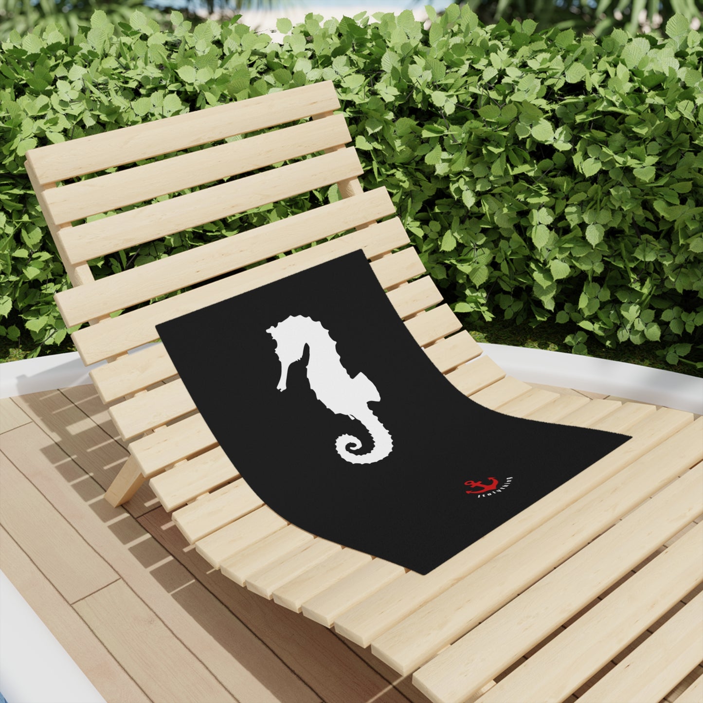 Seahorse Anchor Beach Towel – Nautical Black Coastal Beach Towel