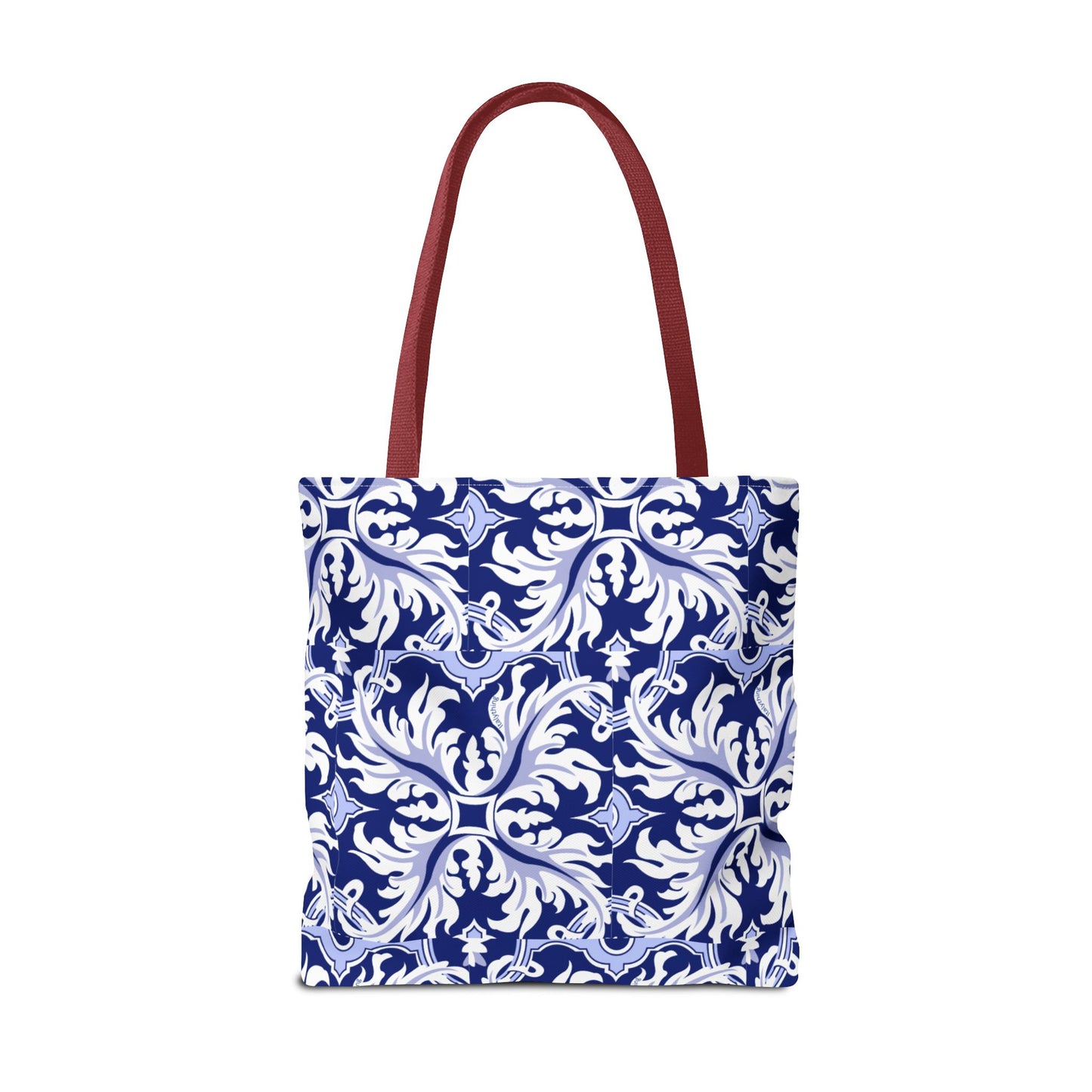 Elegant Navy Majolica Pattern Tote Bag, Stylish Shopping Bag