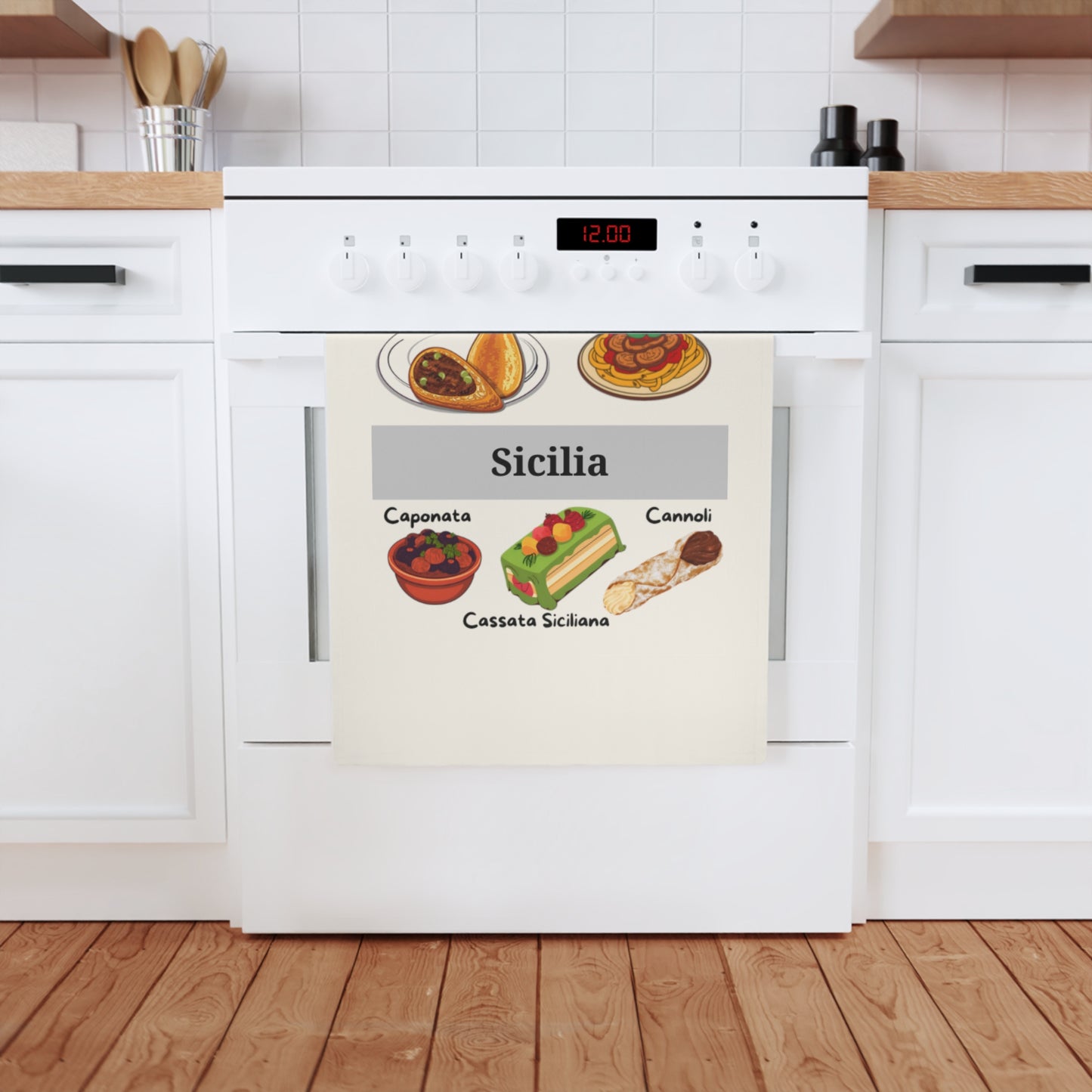 Sicilian Culinary Cotton Tea Towel, Italian Kitchen Decor, Foodie Gift, Gourmet Cooking, Housewarming Gift, Christmas Gift