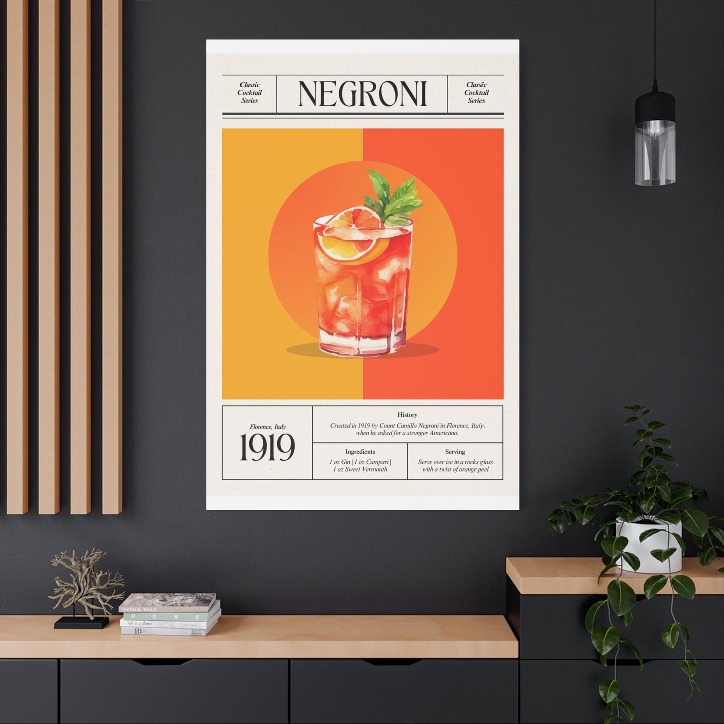 Negroni Cocktail Canvas Print – Vintage Classic Cocktail Recipe Art Poster