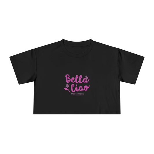 Bella Ciao Crop Tee — Feminine Italian Phrase Graphic Top