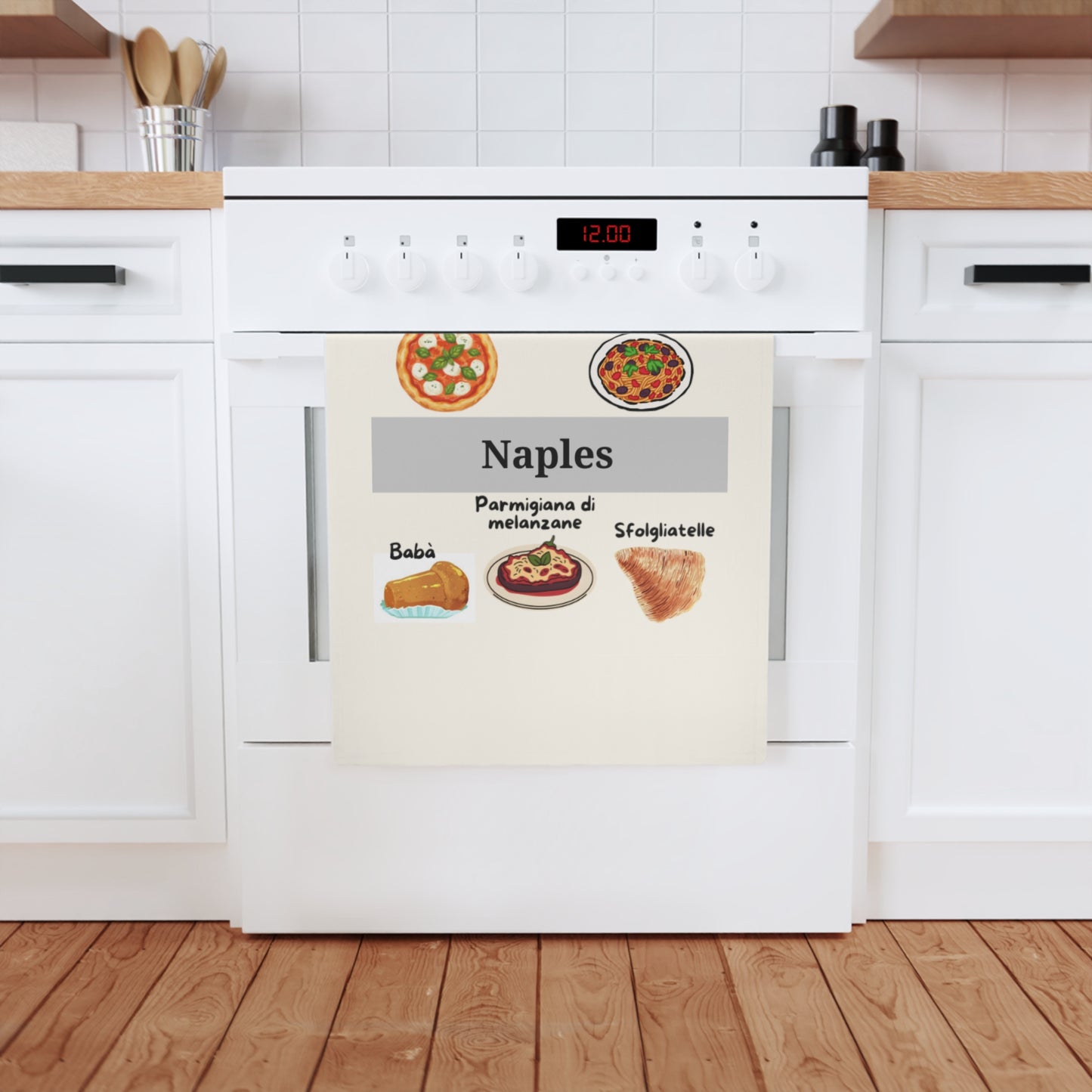 Naples-Themed Cotton Tea Towel, Culinary Towel, Kitchen Decor, Gift for Foodies, Souvenir from Italy, Italian Cuisine Art