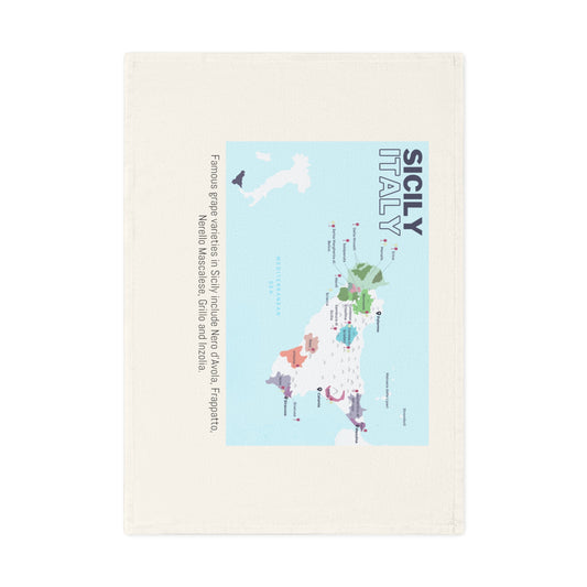 Sicily Wine Map Cotton Tea Towel