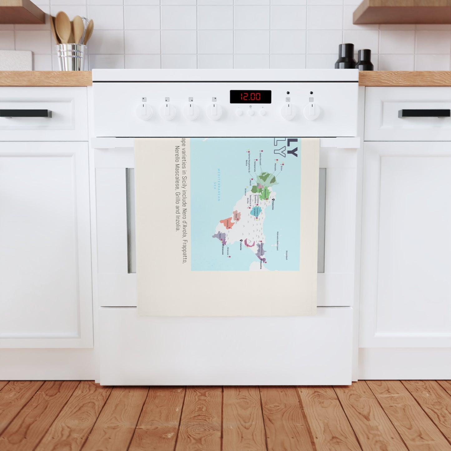 Sicily Wine Map Cotton Tea Towel