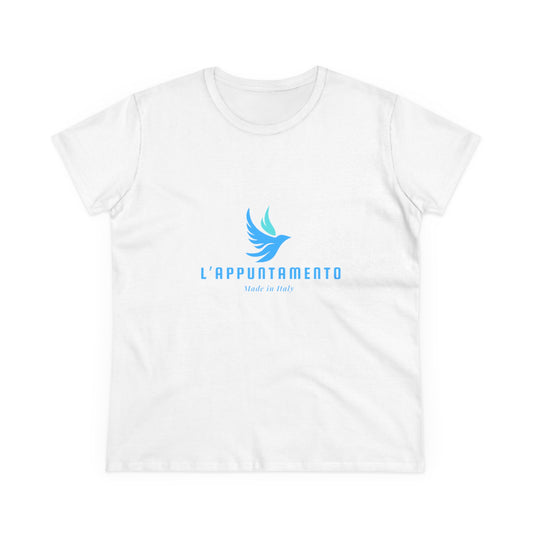 L'Appuntamento Italian Logo Women's Tee — Blue Bird Minimalist Cotton T-Shirt