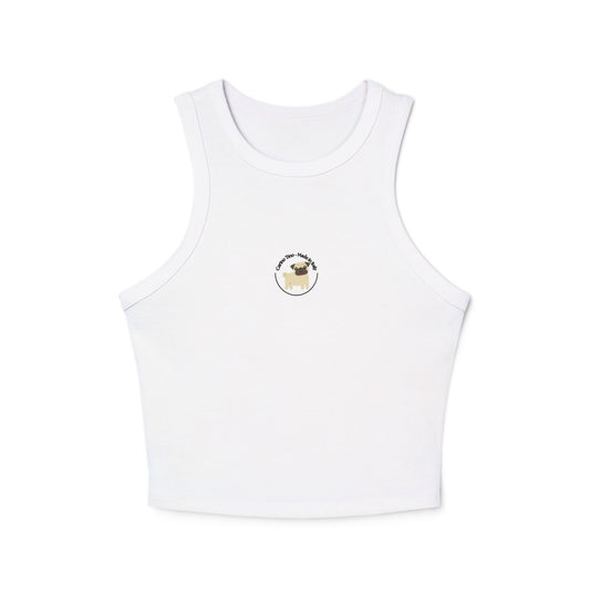 Pug Smile Micro Rib Racer Tank Top — Cute Pug Graphic Cropped Women's Tank