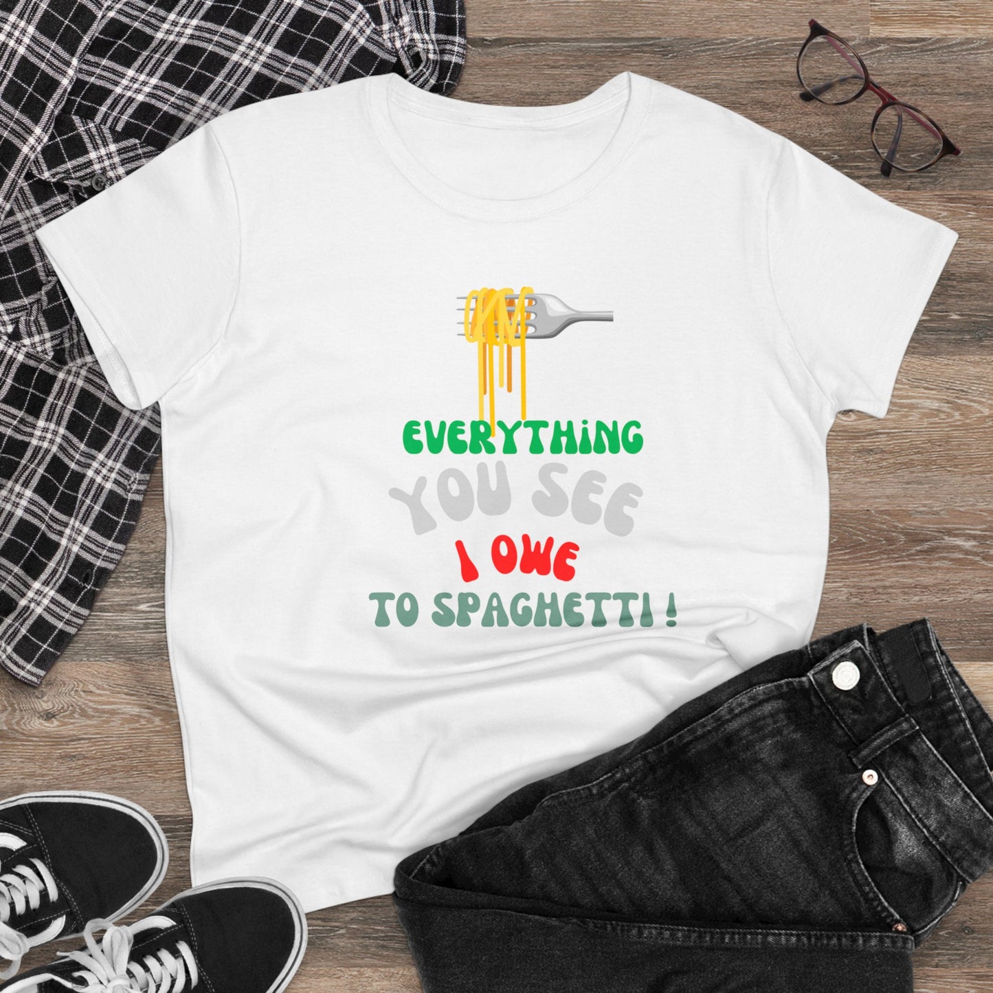 Women's Cotton Tee Spaghetti Slogan!