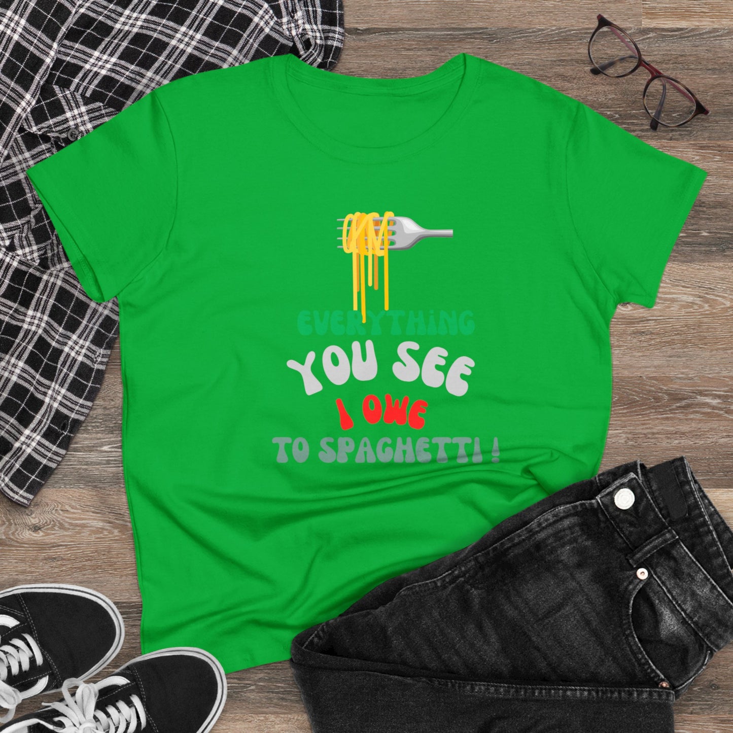 Women's Cotton Tee Spaghetti Slogan!