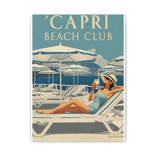 Capri Beach Club Retro-Leinwanddruck – Dekorative Wanddekoration