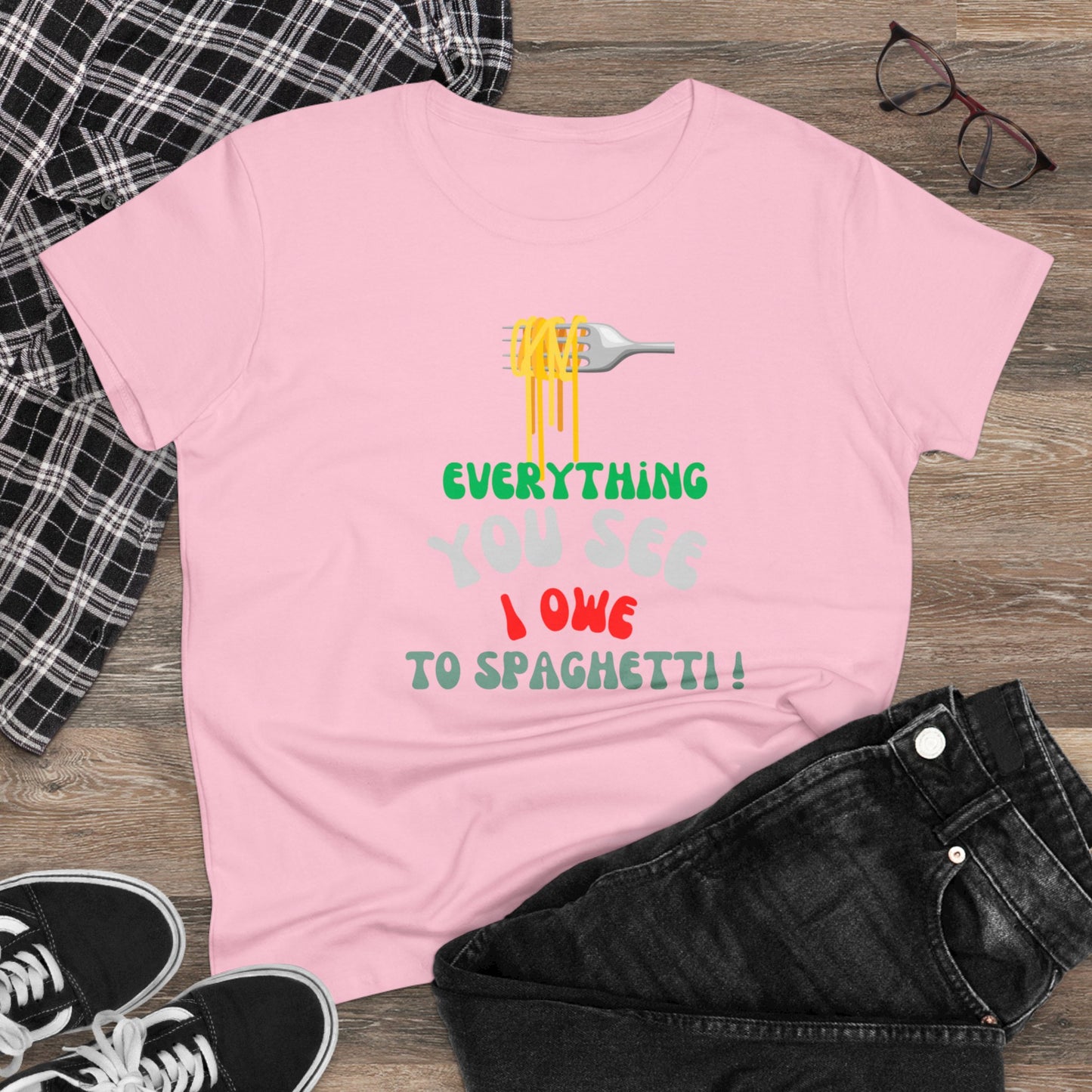 Women's Cotton Tee Spaghetti Slogan!