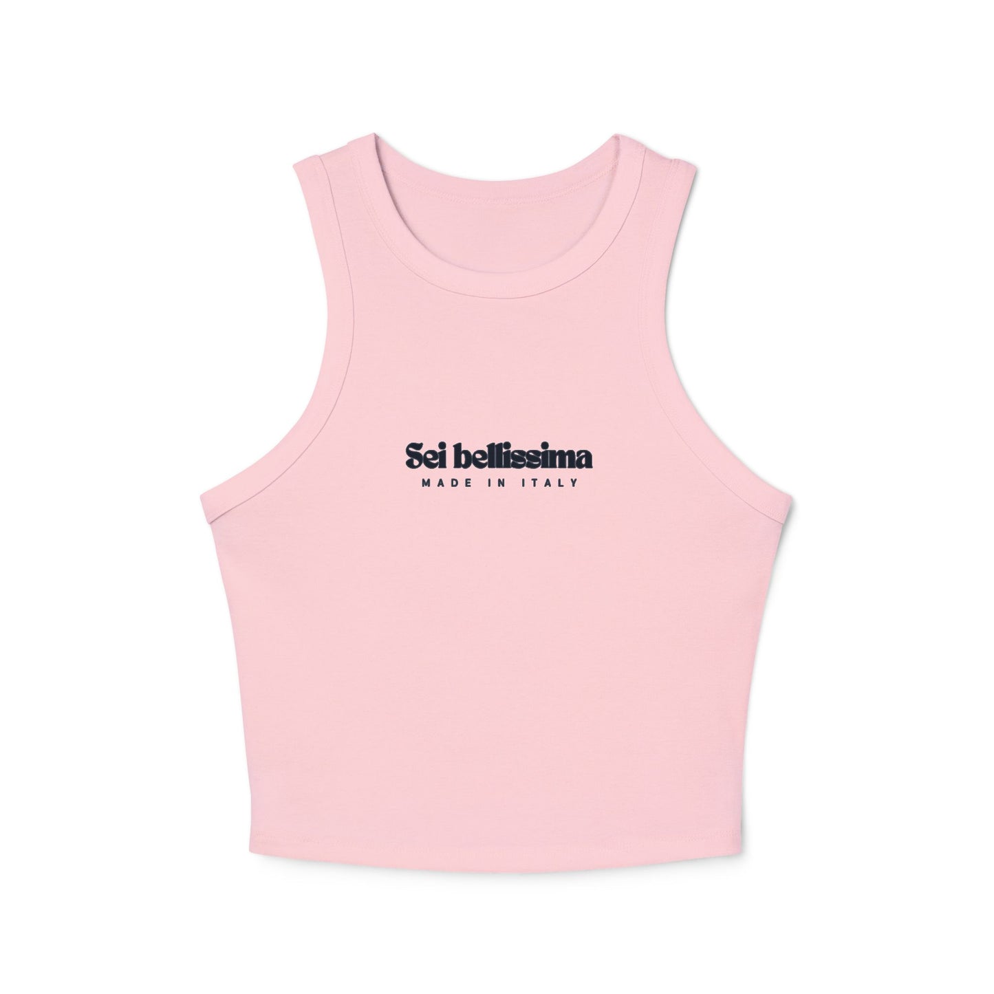 Chic Women's Micro Rib Racer Tank Top - Stylish Summer Top Italian Saying: Sei Bellisima