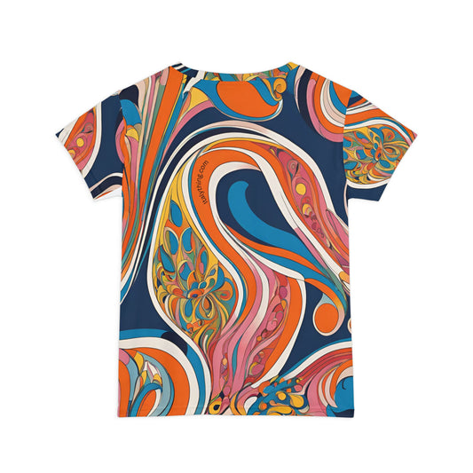 Vibrant Pucci-Style Women’s Short Sleeve Shirt, Bohemian Style Tee, Colorful Casual Top