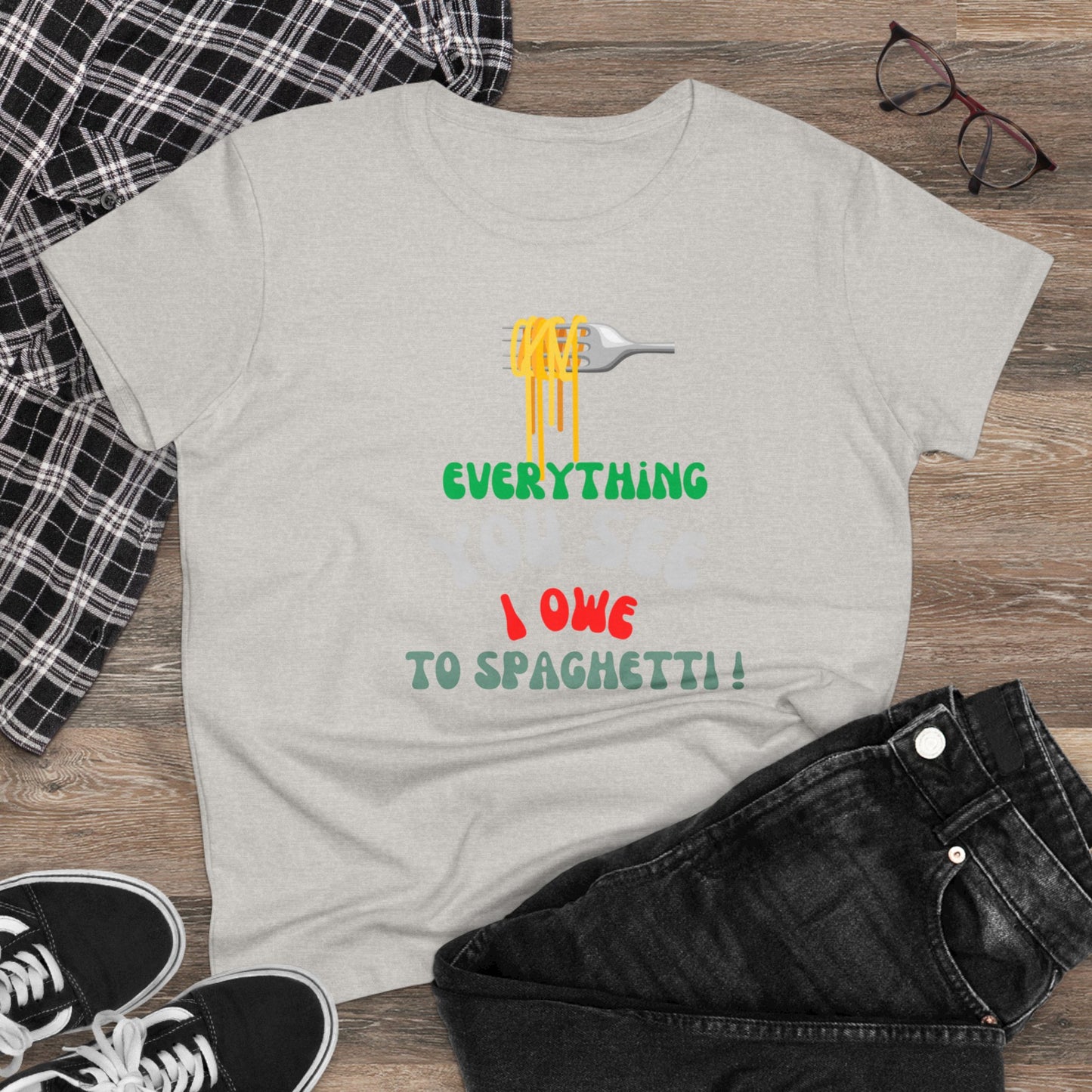 Women's Cotton Tee Spaghetti Slogan!