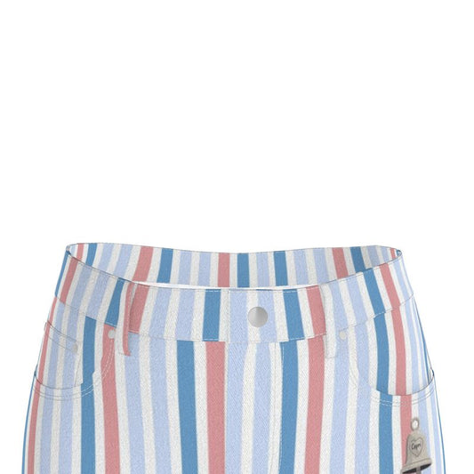 Denim Maxi Skirt Pastel Stripes