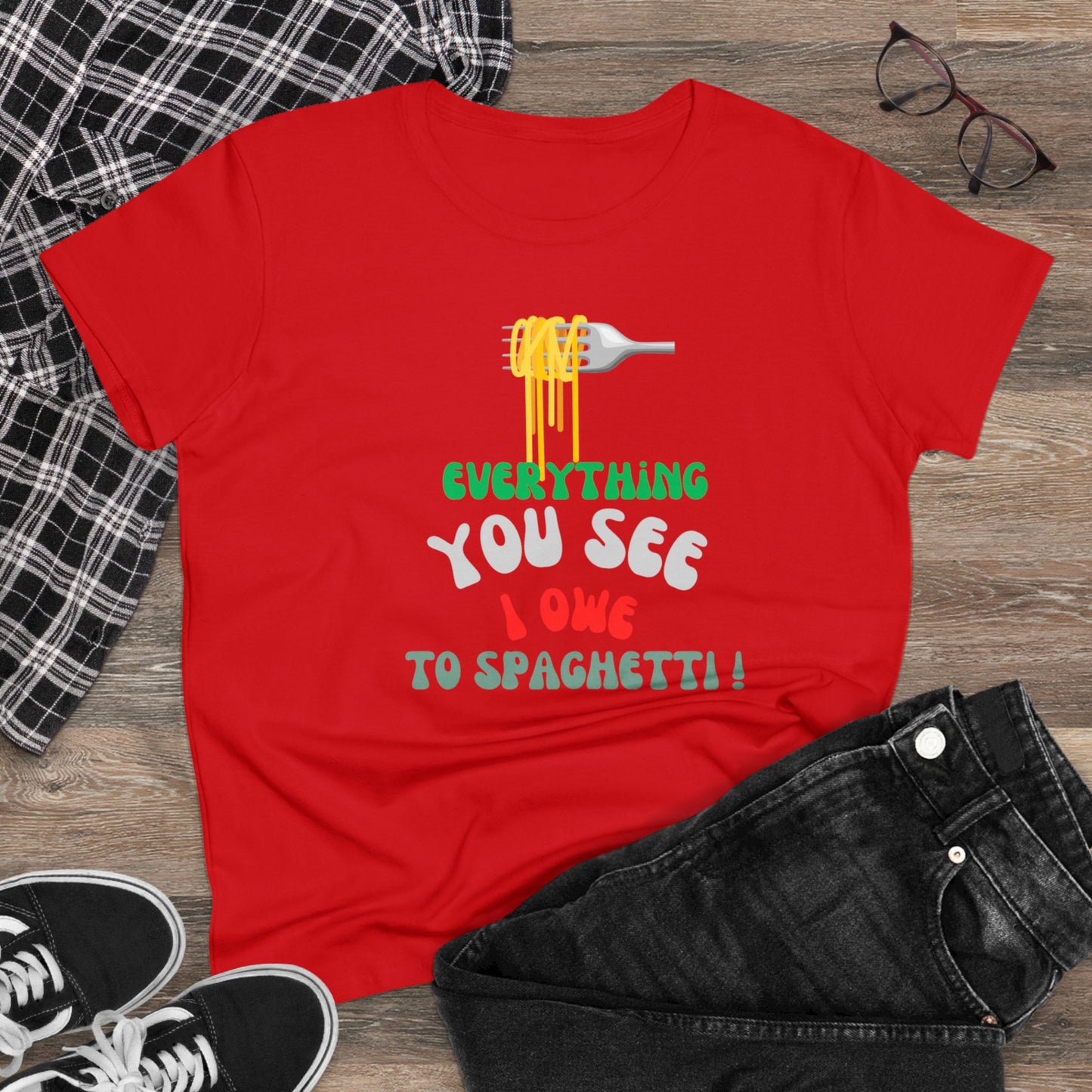 Women's Cotton Tee Spaghetti Slogan!