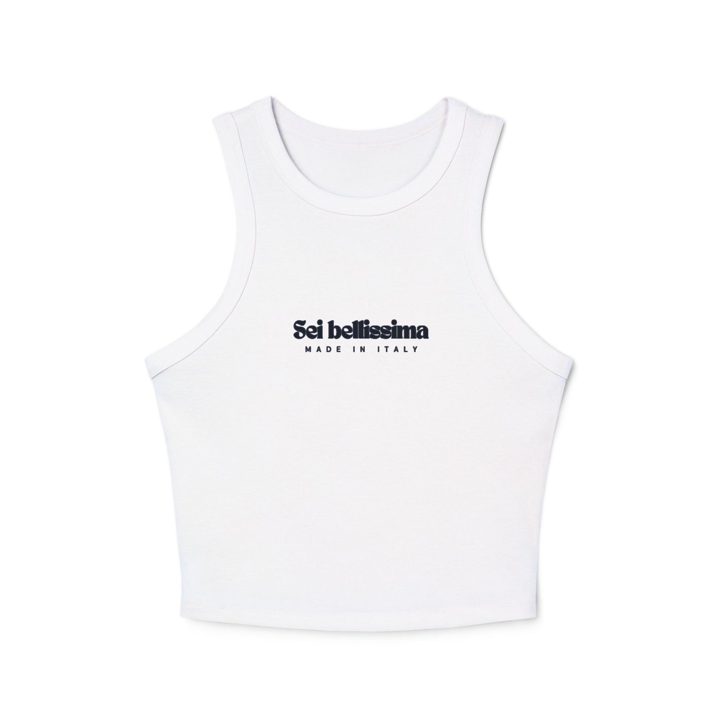 Chic Women's Micro Rib Racer Tank Top - Stylish Summer Top Italian Saying: Sei Bellisima