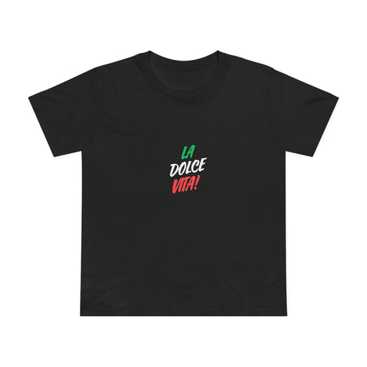 La Dolce Vita Women’s Tee — Italian Flag Script T-Shirt