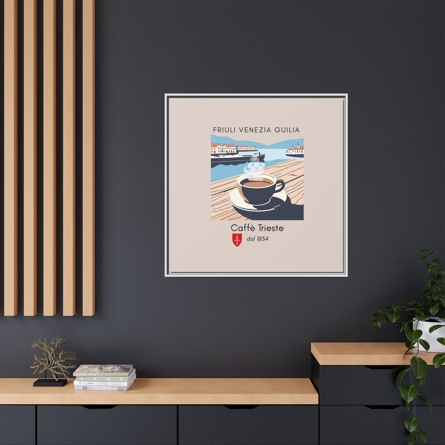 Caffè Trieste, Framed Matte Canvas Art -Vintage Coffee Shop Vibe