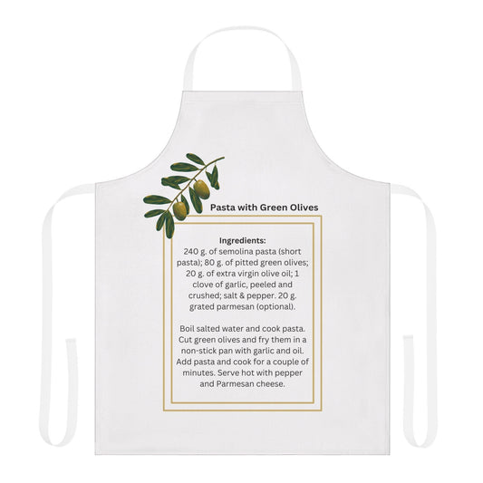 Apron with Italian Pasta Recipe 2-Color Straps - Pasta with Olives