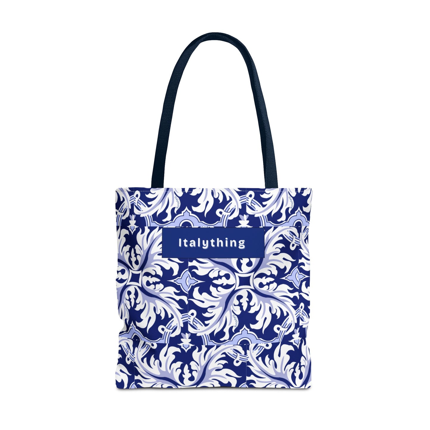 Elegant Navy Majolica Pattern Tote Bag, Stylish Shopping Bag