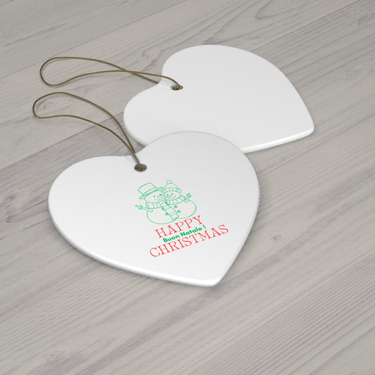 Festive Ceramic Ornament - Happy Christmas Buon Natale Snowman Decoration