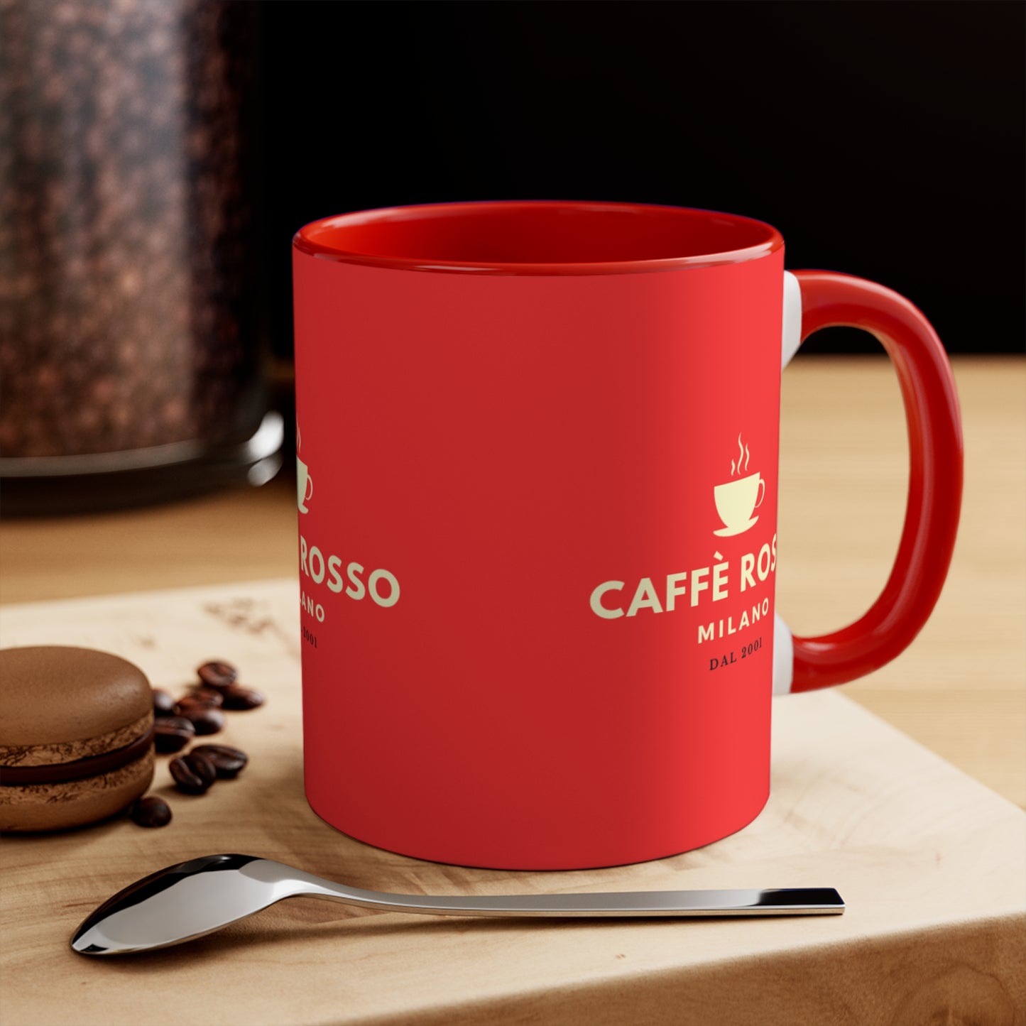 Caffè Rosso Milano Red Accent Mug — 11oz Coffee Cup