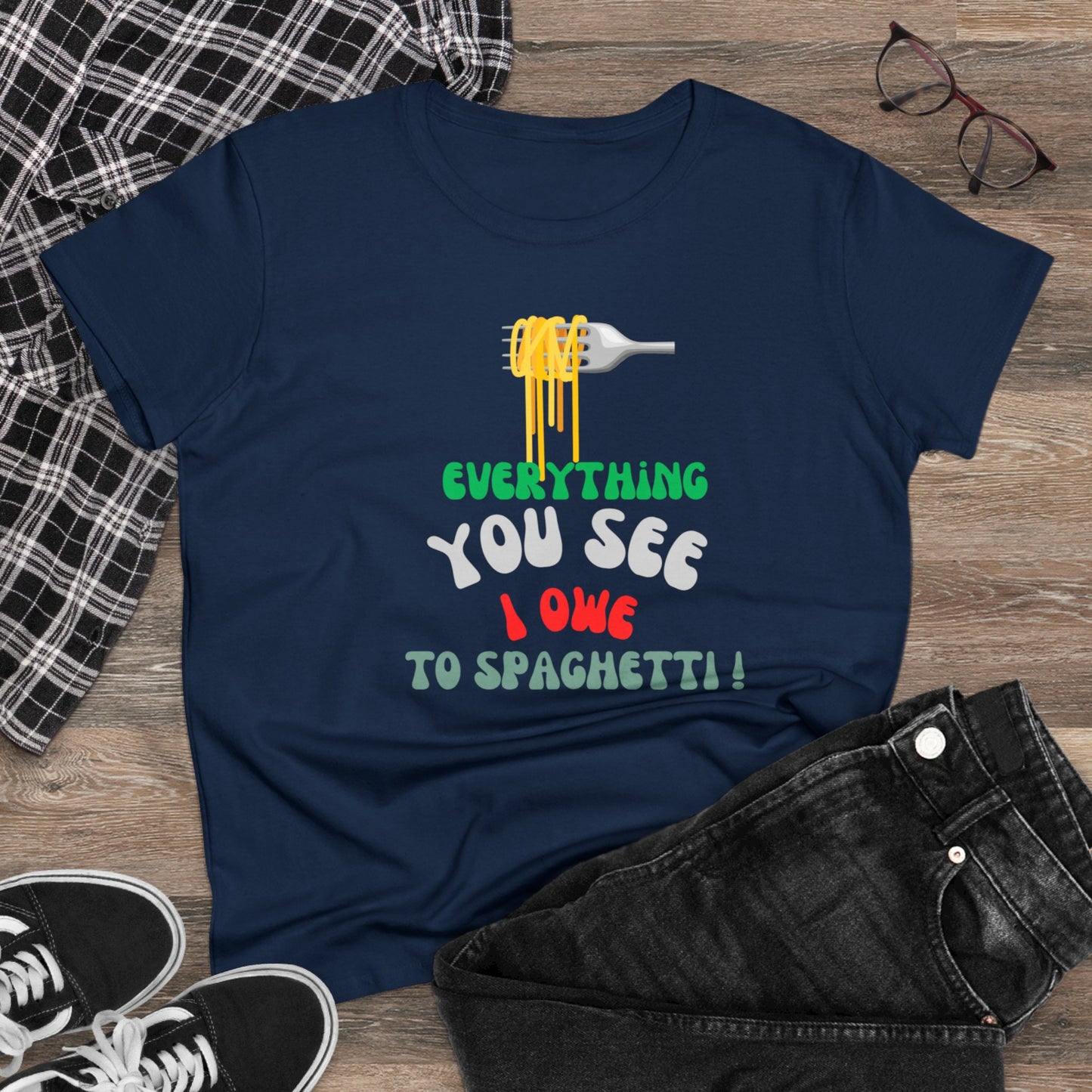 Women's Cotton Tee Spaghetti Slogan!