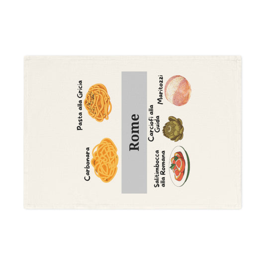 Rome Foodie Cotton Tea Towel, Kitchen Decor, Gift for Chefs, Culinary Souvenir, Cooking Lovers, Italian Cuisine Homeware