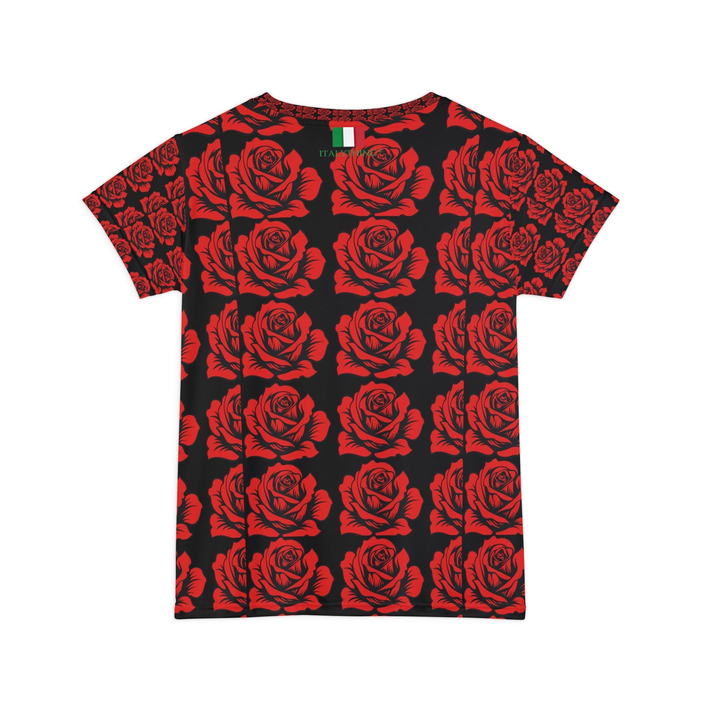 Women's Short Sleeve Shirt Roses Motive - Red and Black - Fashion Week Italia