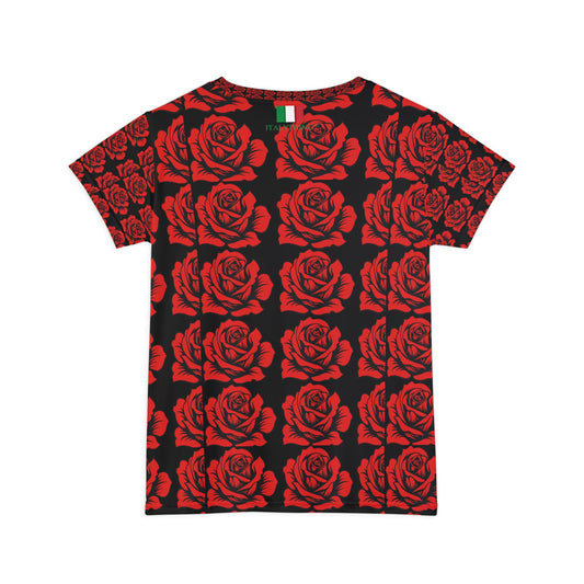 Roses Motive Women's Short Sleeve T-Shirt, Fashion Week Italia