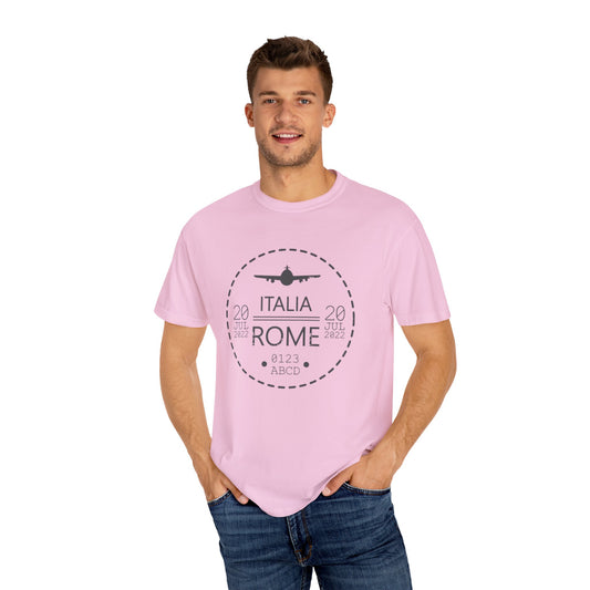 Rome - Garment-Dyed T-shirt with Rome Airline Ticket Design