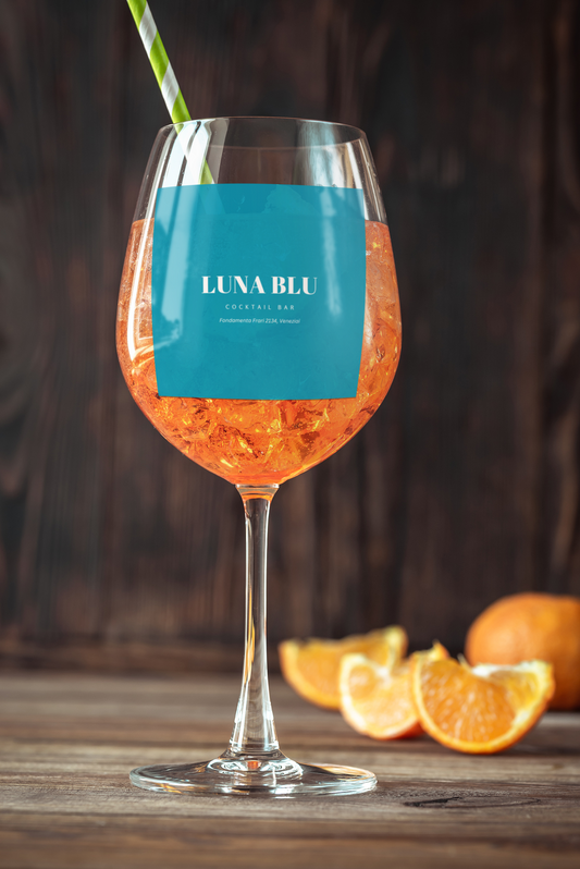 Wein-/Aperolglas – mit Venice-Branding: Luna Blu Cocktail Bar Venezia