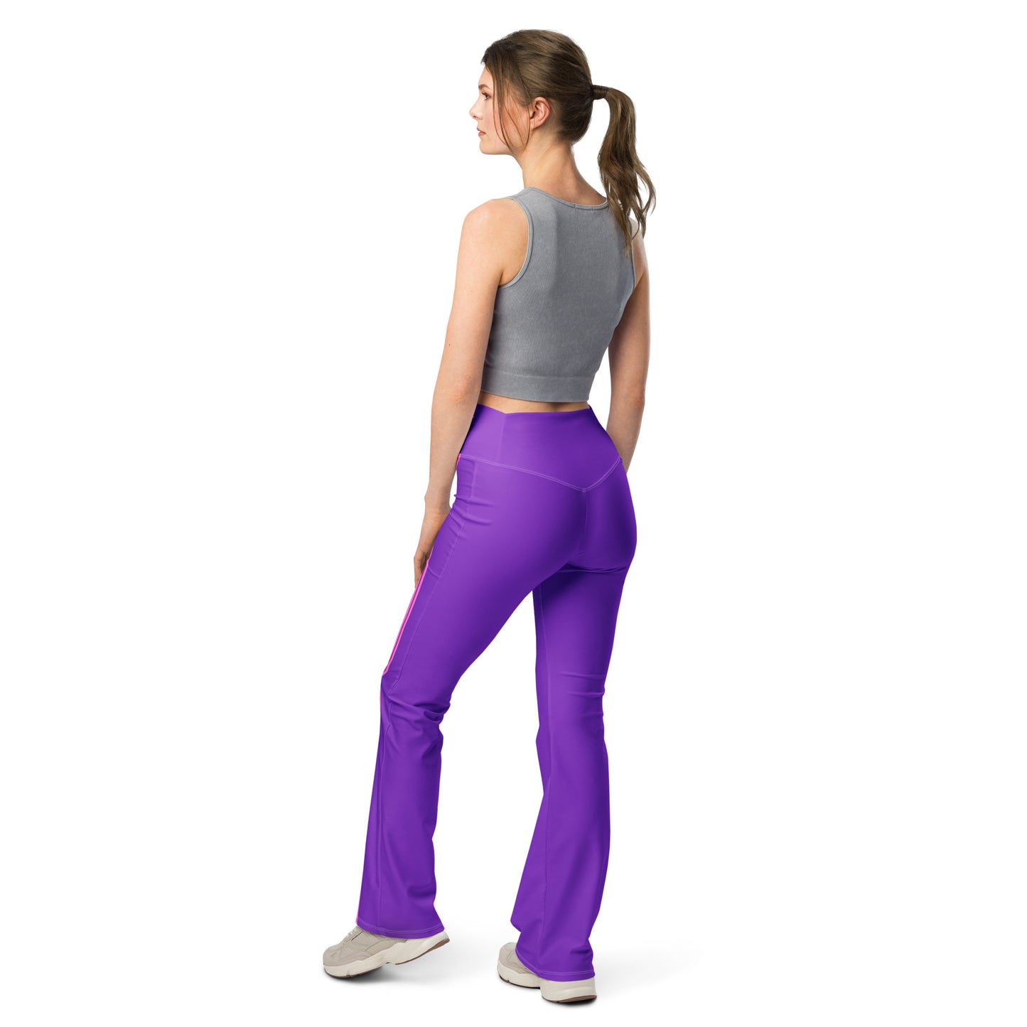 Flare purple leggings with pink side stripes