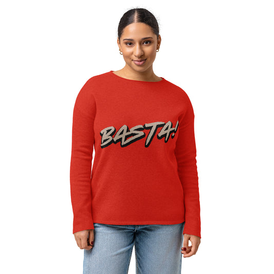 Bright Red Women’s straight bottom knitted sweater with Italian Basta-Pasta Expression