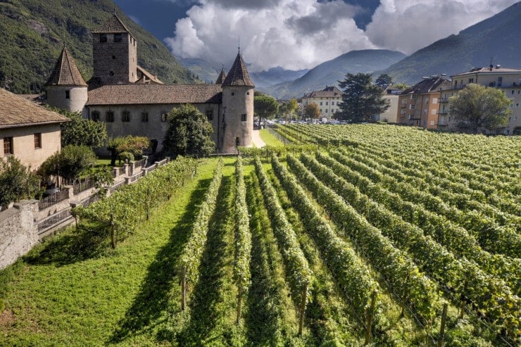 Bolzano in South Tyrol - surrounded by vineyards and Dolomites views