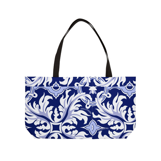 Blue Majolica Sicilian Style Weekender Tote — Large Travel & Beach Bag