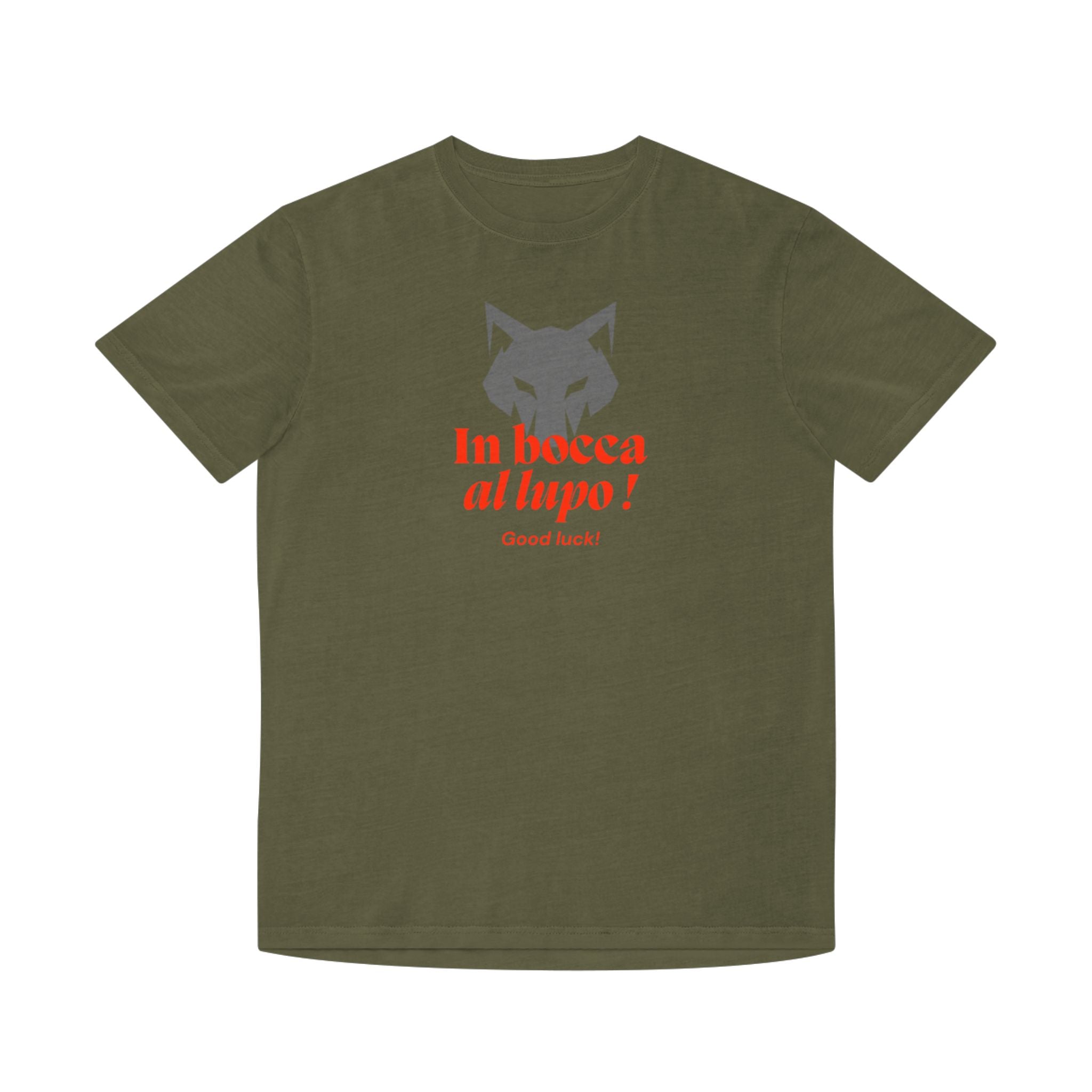 Unisex-T-Shirt mit verblasstem Glücksmotiv – „In bocca al lupo!“-Design