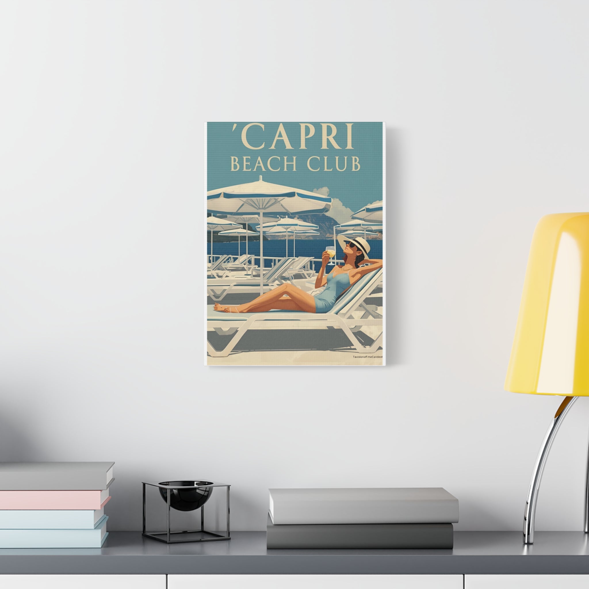 Capri Beach Club Retro Canvas Print - Decorative Wall Art