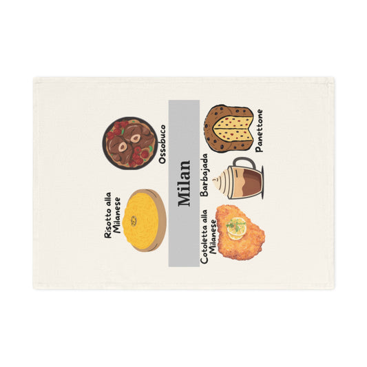 Milan Themed Cotton Tea Towel, Kitchen Decor, Gift for Foodies, Home Cooking, Italian Cuisine, Culinary Collectible