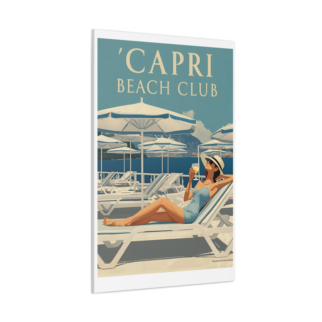 Capri Beach Club Retro Canvas Print - Decorative Wall Art