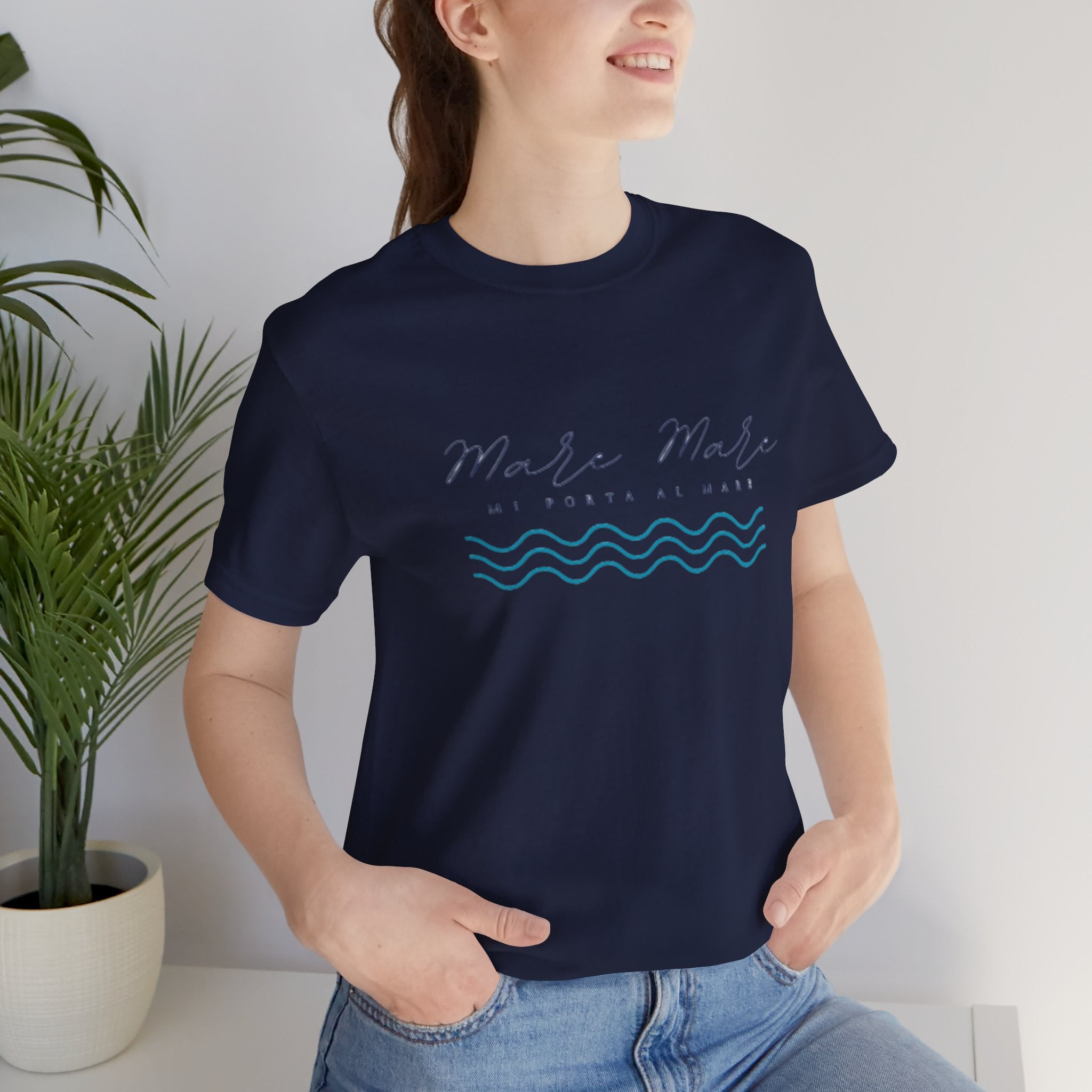 Italian Branded Summer Essential Jersey Short Sleeve Tee with Italian slogan: Mare Mare