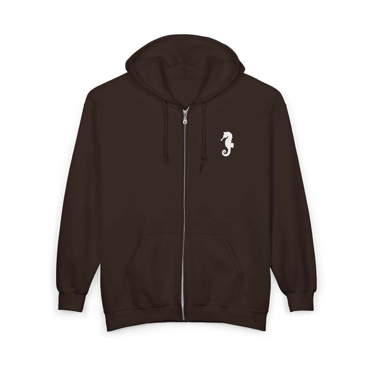 Seahorse & Anchor Zip Hoodie — Nautical Embroidered Full‑Zip Sweatshirt