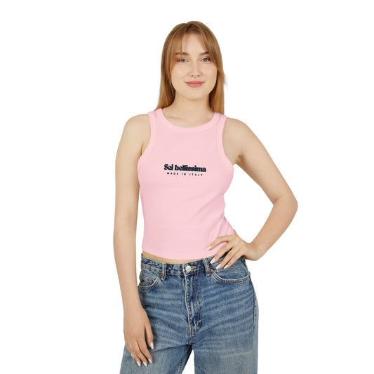 Chic Women's Micro Rib Racer Tank Top - Stylish Summer Top Italian Saying: Sei Bellisima