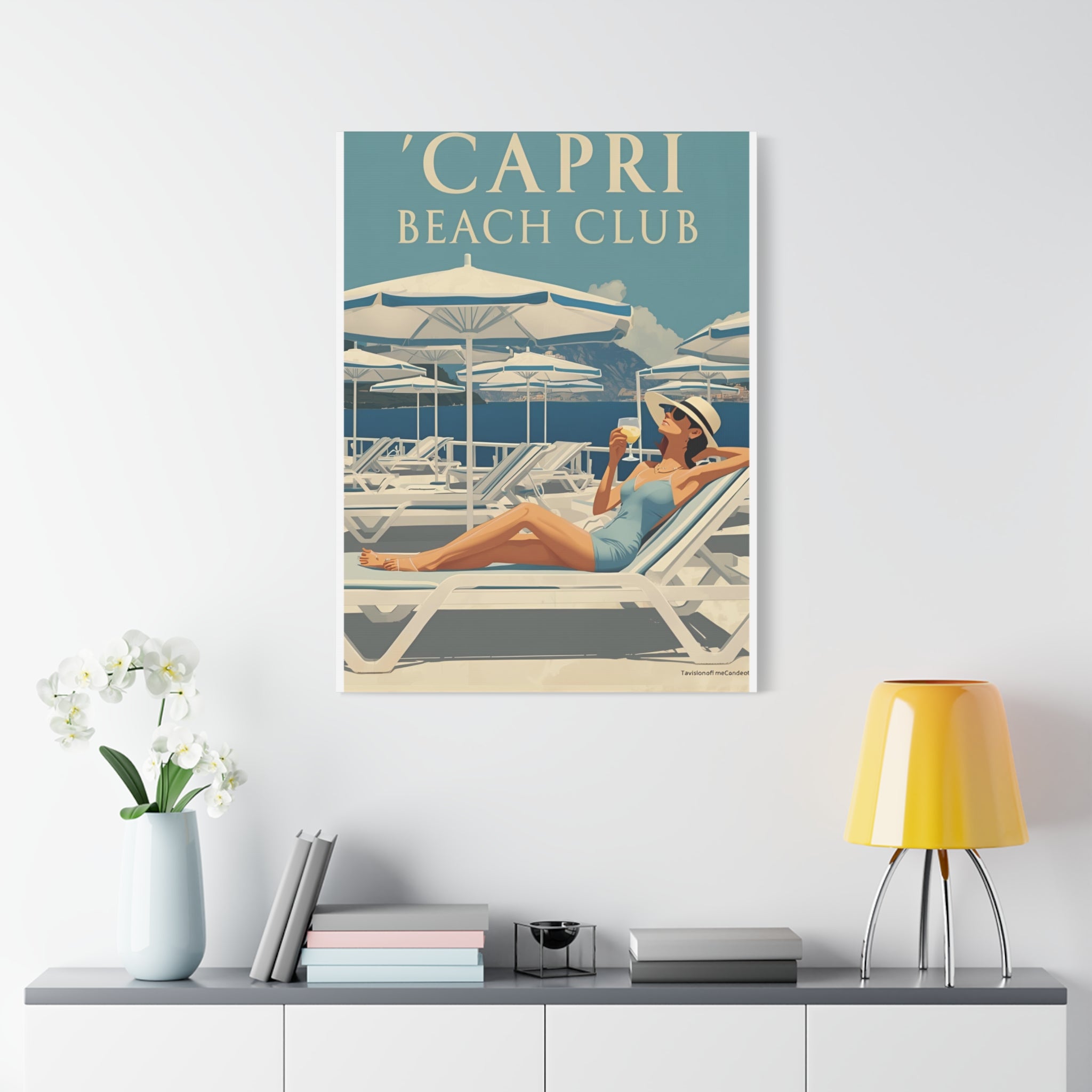 Capri Beach Club Retro Canvas Print - Decorative Wall Art