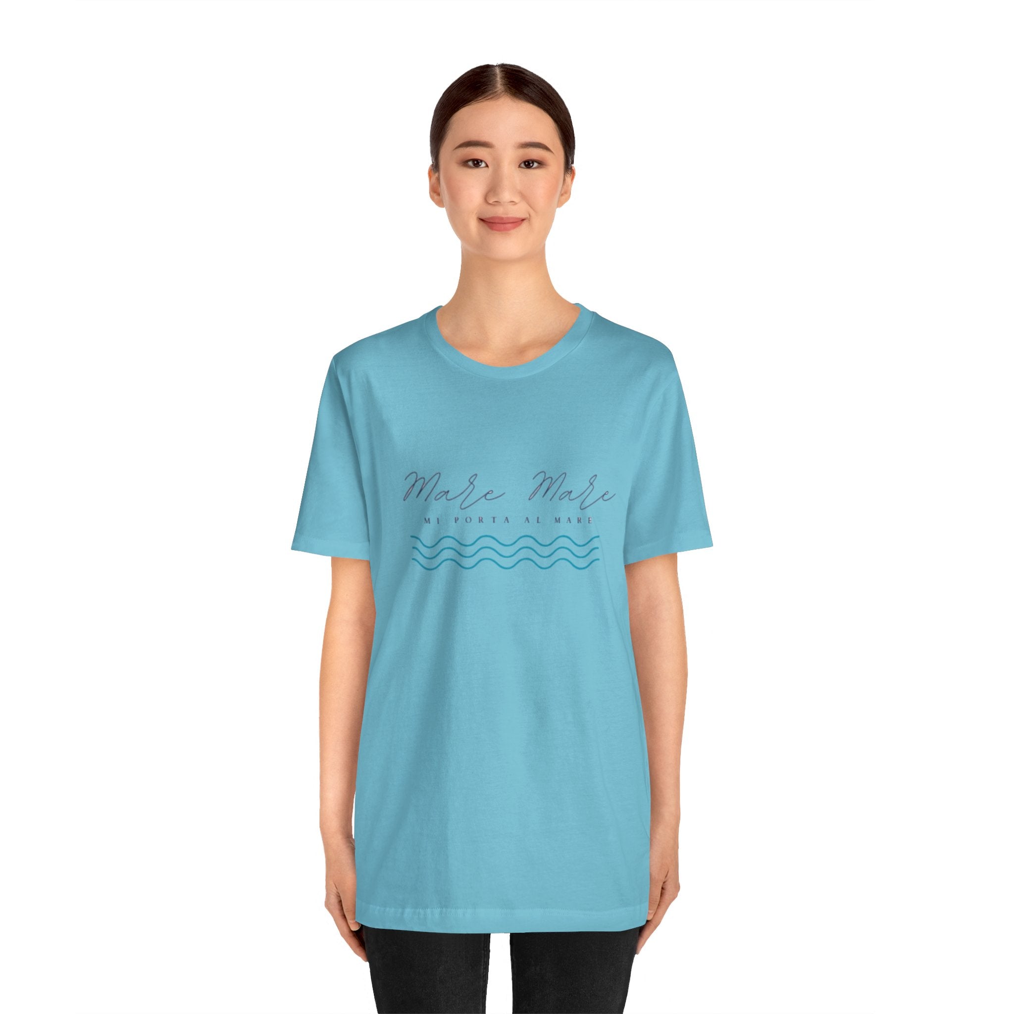 Italienisches Marken-Sommer-T-Shirt aus Jersey mit kurzen Ärmeln und italienischem Slogan: Mare Mare