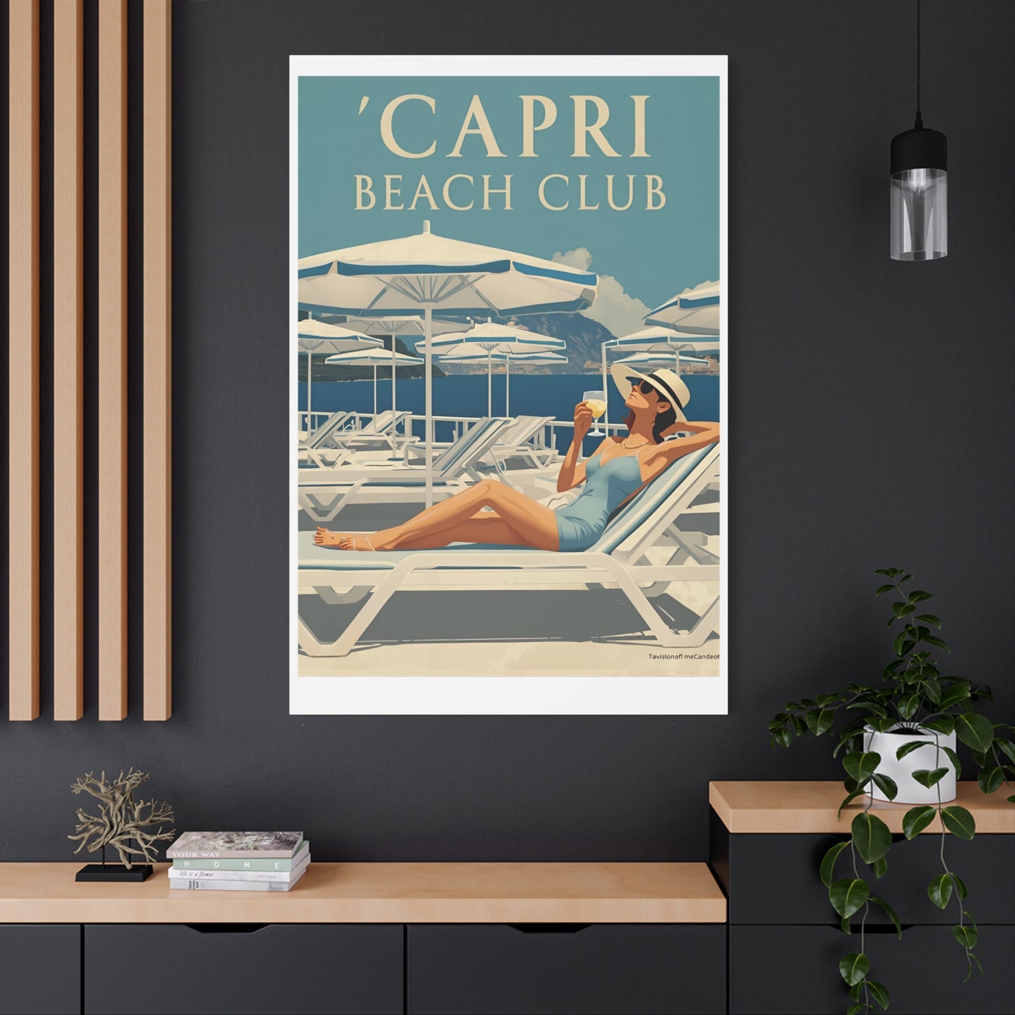 Capri Beach Club Retro-Leinwanddruck – Dekorative Wanddekoration
