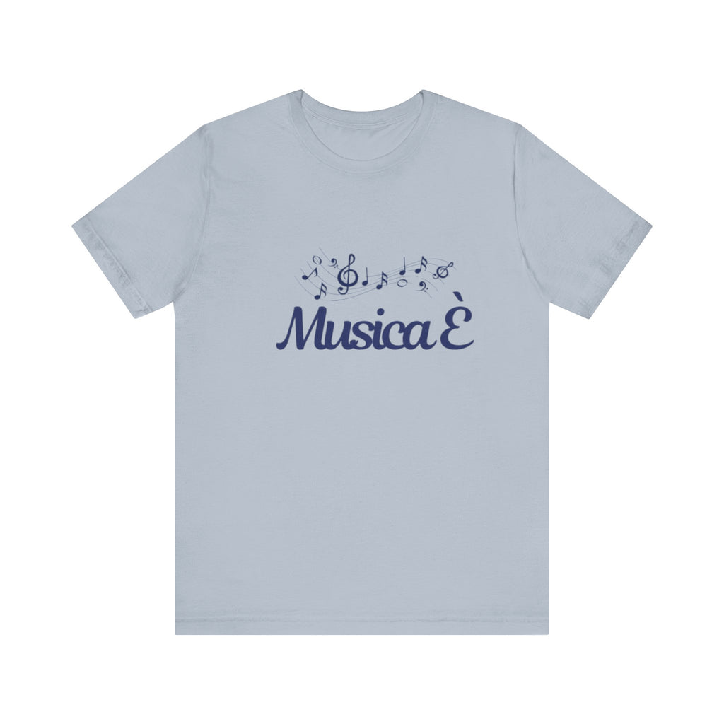 Italienisches Marken-T-Shirt aus Jersey mit kurzen Ärmeln: "Musica è..." (Musik ist...)