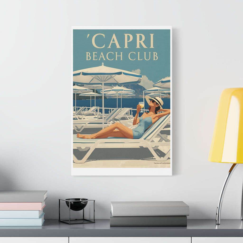 Capri Beach Club Retro Canvas Print - Decorative Wall Art